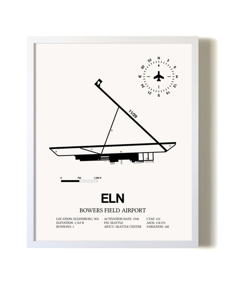 Bowers Field Airport airport map poster in oak frame