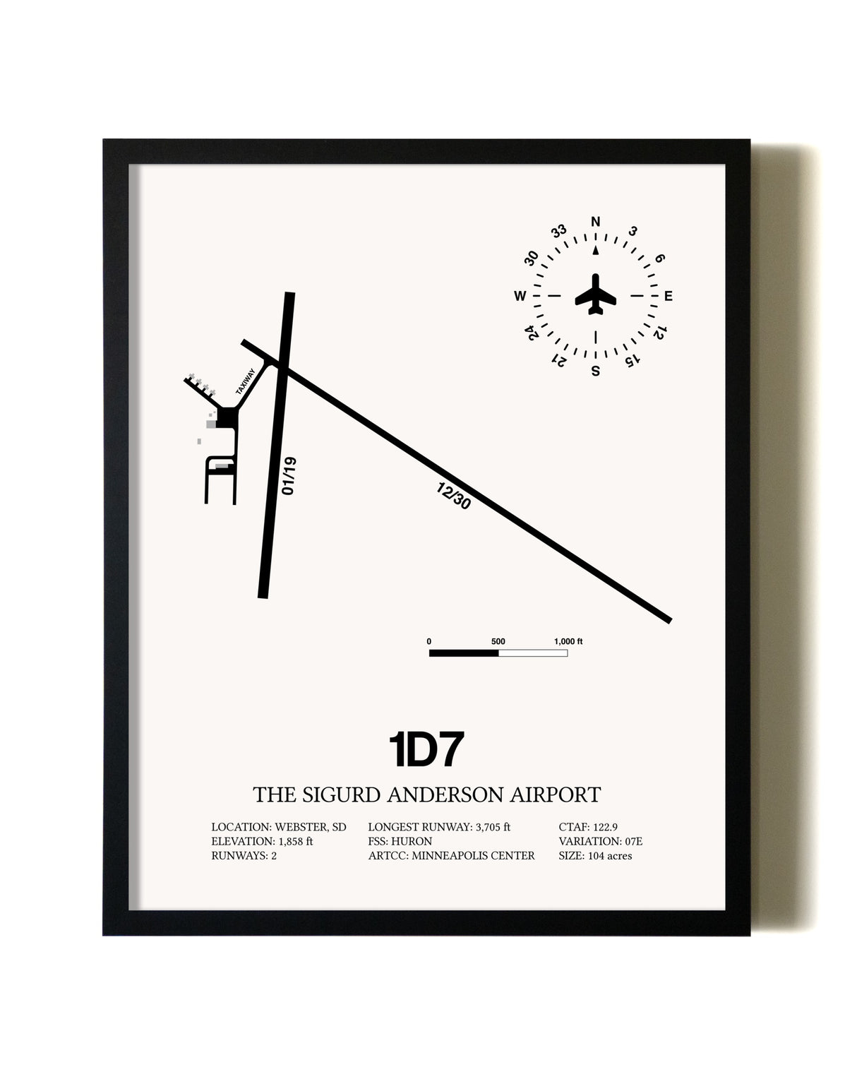 Framed The Sigurd Anderson Airport wall art poster in black frame