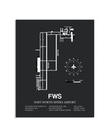Gray Framed Fort Worth Spinks Airport layout wall art poster