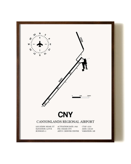 Canyonlands Regional Airport aviation print in walnut frame