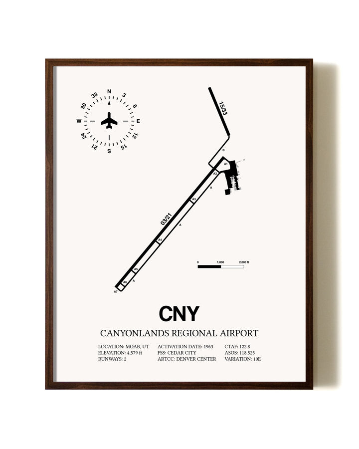 Canyonlands Regional Airport aviation print in walnut frame