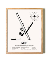 Madison Municipal Airport framed print in natural wood frame