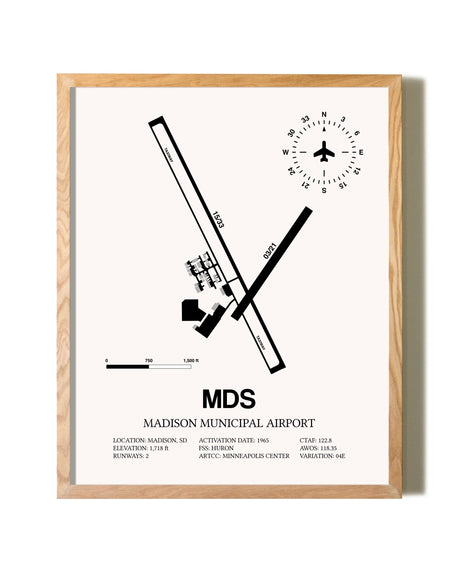 Madison Municipal Airport framed print in natural wood frame