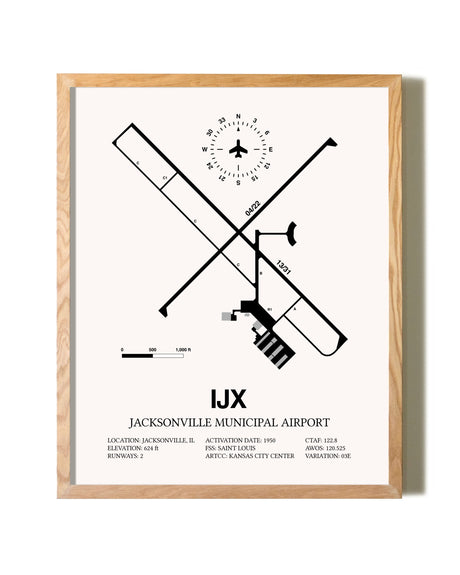 Jacksonville Municipal Airport framed print in natural wood frame