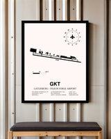 Gatlinburg-Pigeon Forge Airport framed poster displayed in an airplane hangar