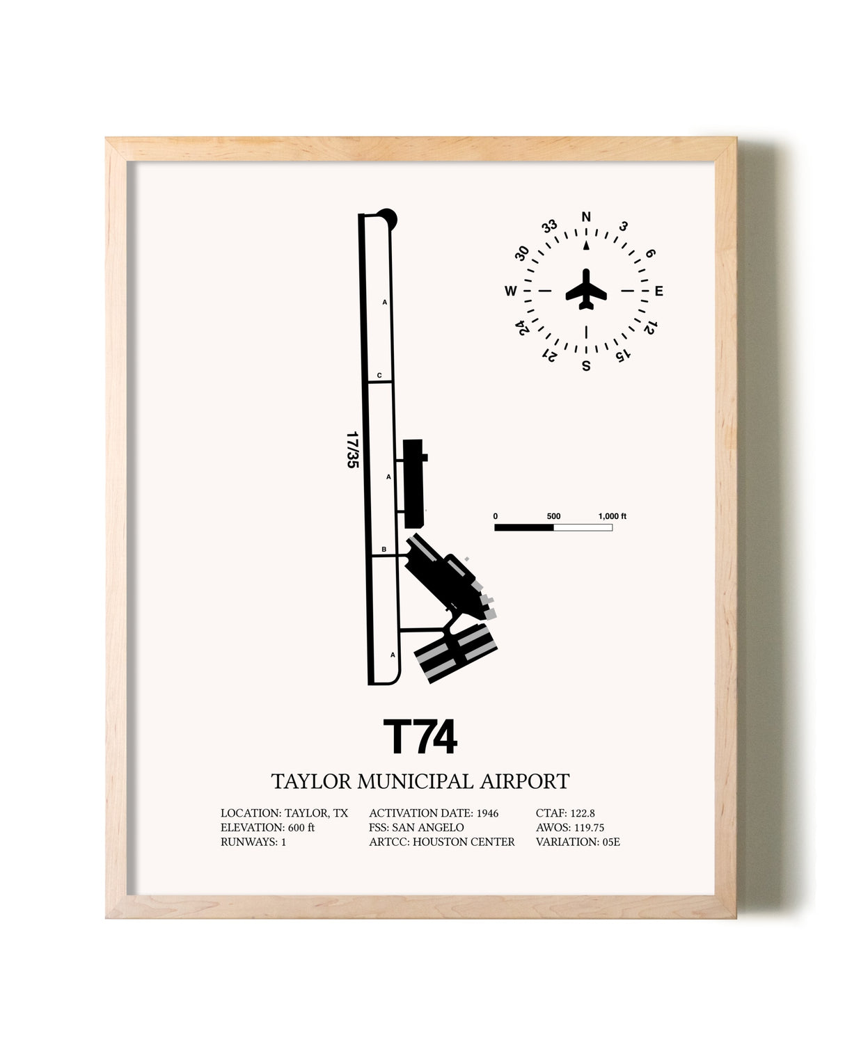 Taylor Municipal Airport framed wall art in white frame