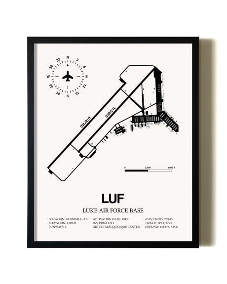 Framed Luke Air Force Base wall art poster in black frame