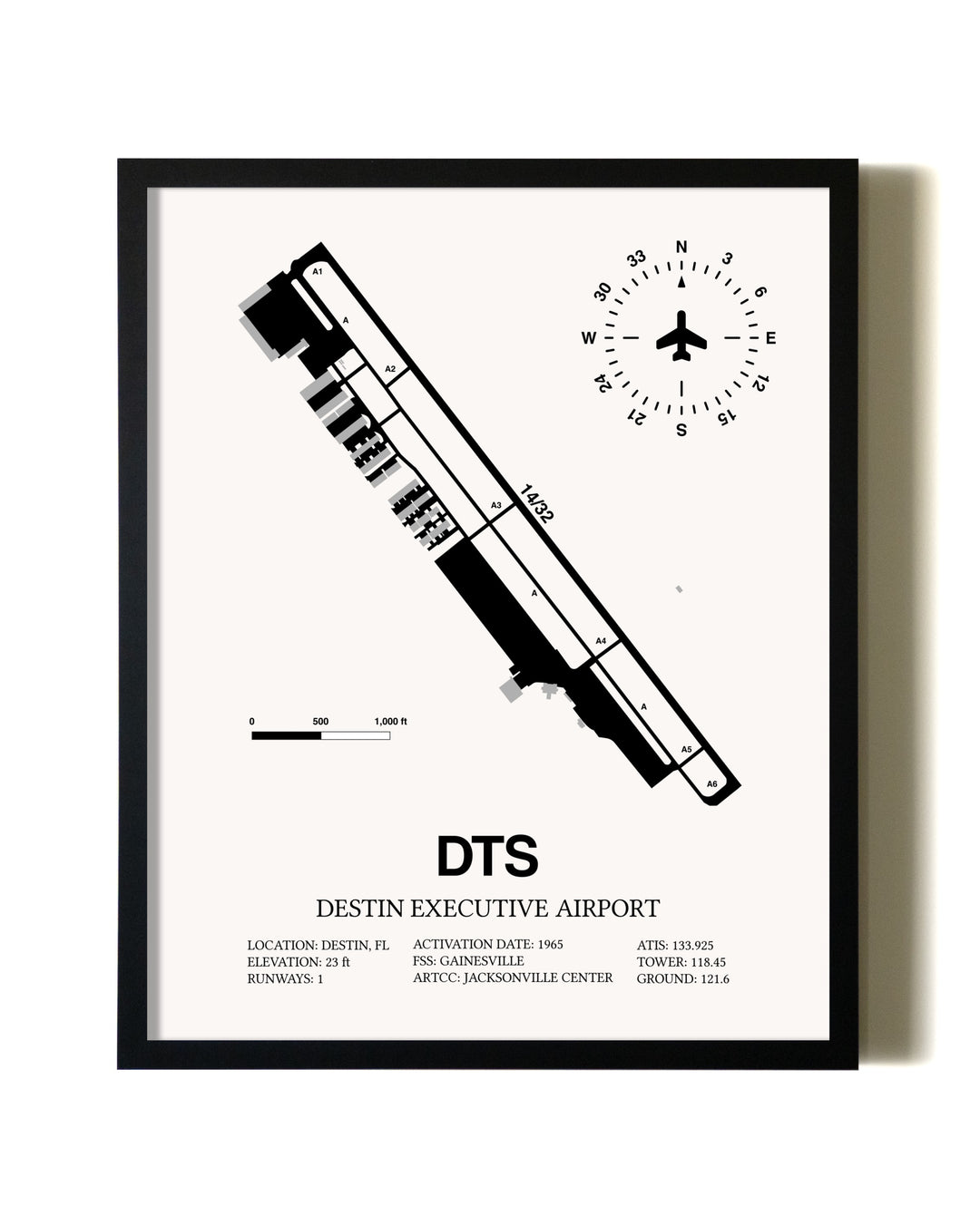 Framed Destin Executive Airport wall art poster in black frame