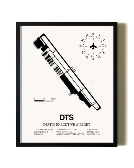 Framed Destin Executive Airport wall art poster in black frame