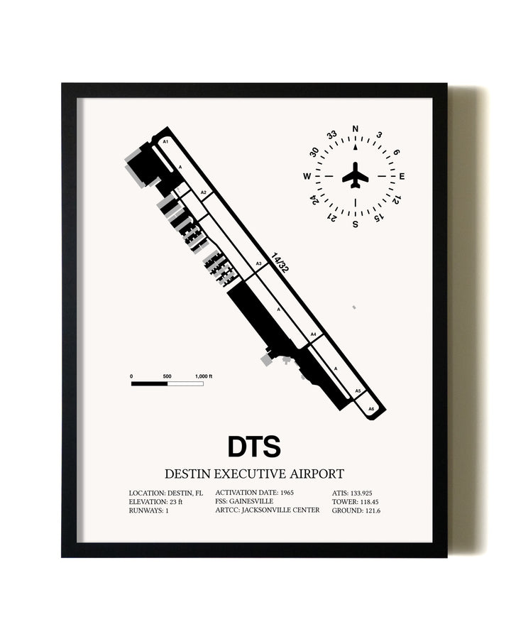 Framed Destin Executive Airport wall art poster in black frame