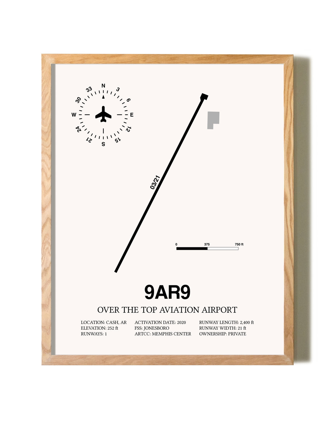 Over the Top Aviation Airport framed print in natural wood frame