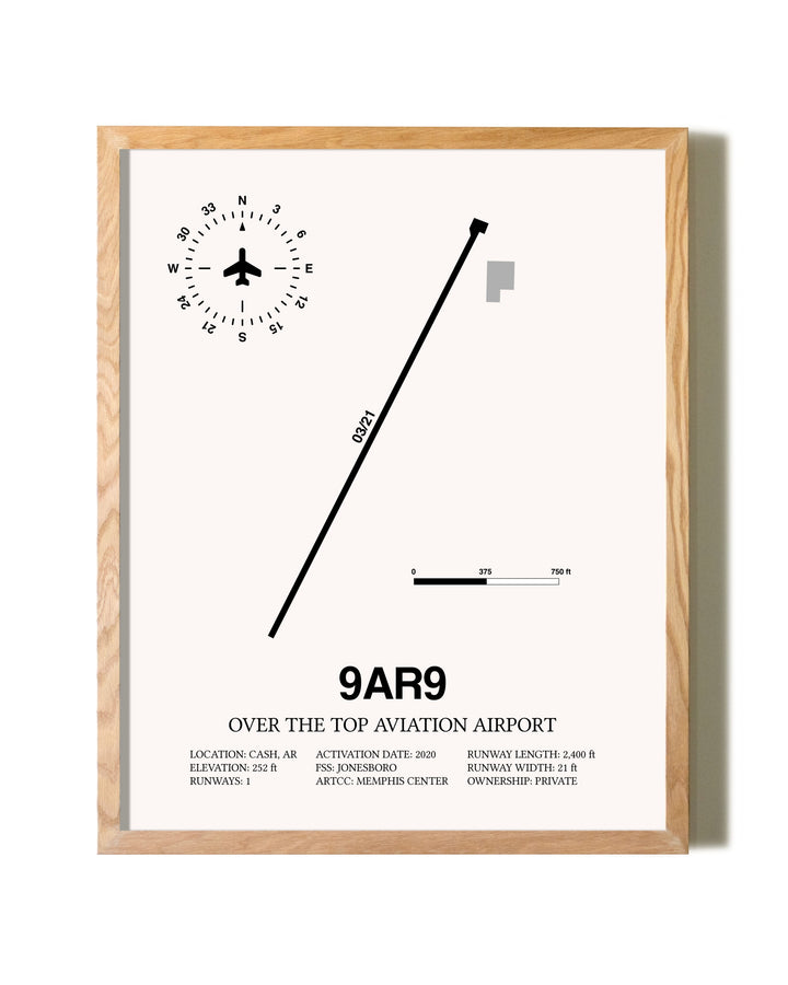 Over the Top Aviation Airport framed print in natural wood frame