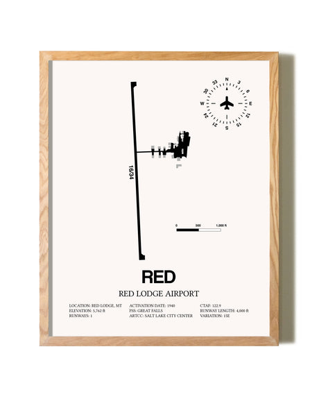Red Lodge Airport framed print in natural wood frame