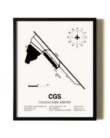 Framed College Park Airport wall art poster in black frame