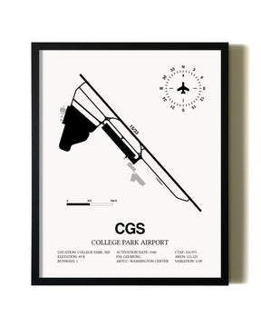 Framed College Park Airport wall art poster in black frame