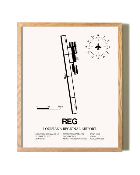 Louisiana Regional Airport framed print in natural wood frame