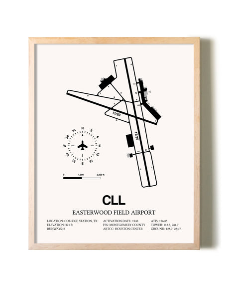 Easterwood Field Airport framed wall art in white frame