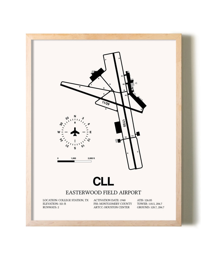 Easterwood Field Airport framed wall art in white frame