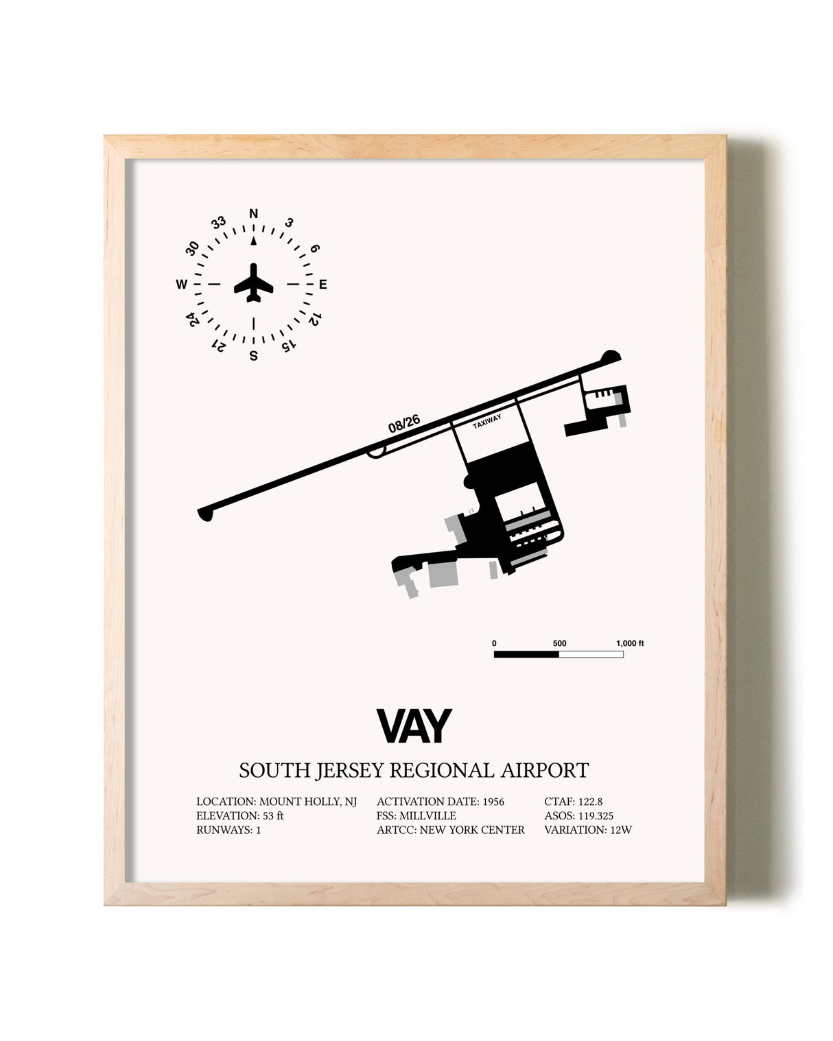 South Jersey Regional Airport framed wall art in white frame