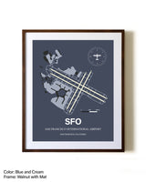 San Francisco International Airport aviation print in walnut frame with mat