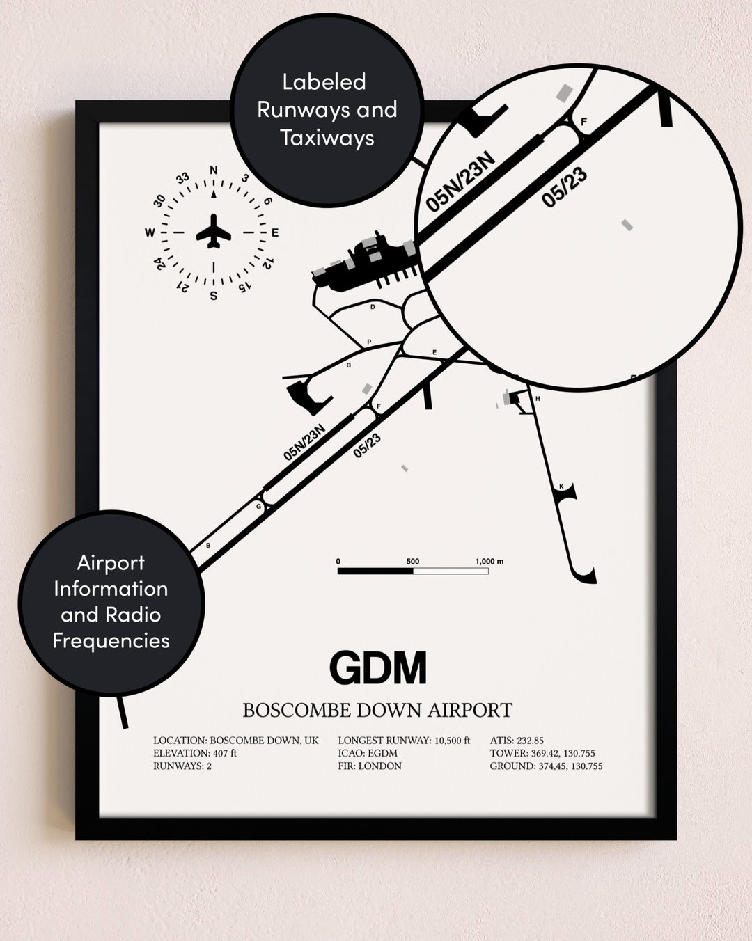 Framed Boscombe Down Airport layout wall art poster