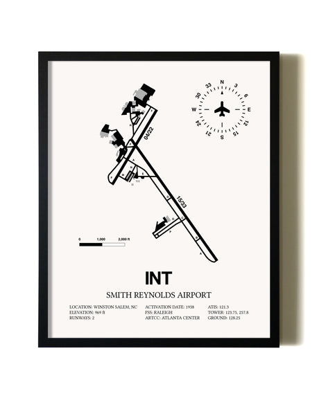 Framed Smith Reynolds Airport wall art poster in black frame