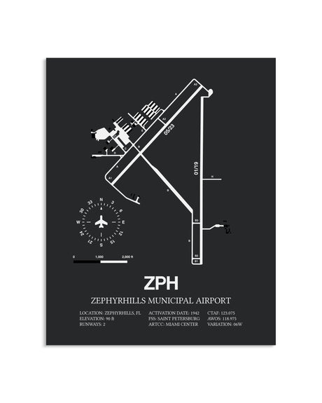 Gray Framed Zephyrhills Municipal Airport layout wall art poster