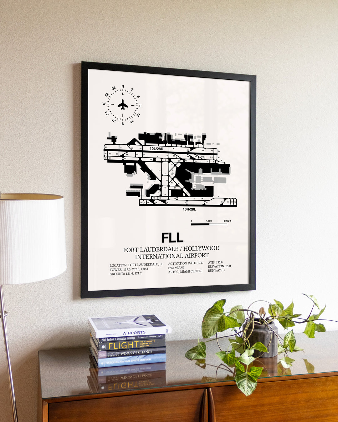 Fort Lauderdale / Hollywood International Airport aviation wall décor in black wood frame