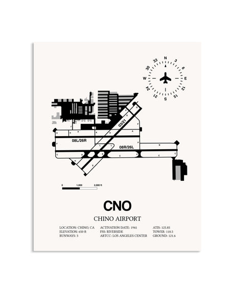 Gray Chino Airport framed poster displayed in an airplane hangar