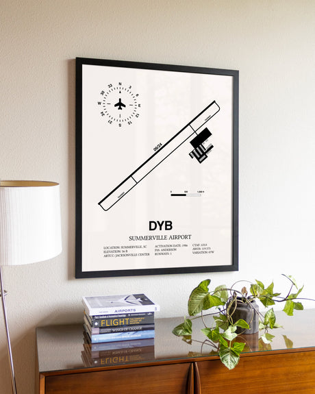 Summerville Airport aviation wall décor in black wood frame