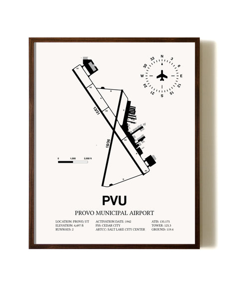 Provo Municipal Airport aviation print in walnut frame