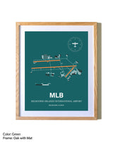Melbourne Orlando International Airport airport map poster in oak frame with mat