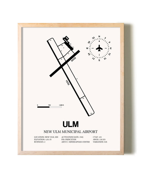 New Ulm Municipal Airport framed wall art in white frame