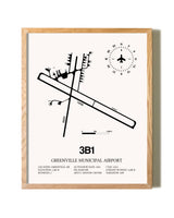 Greenville Municipal Airport framed print in natural wood frame