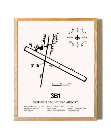 Greenville Municipal Airport framed print in natural wood frame