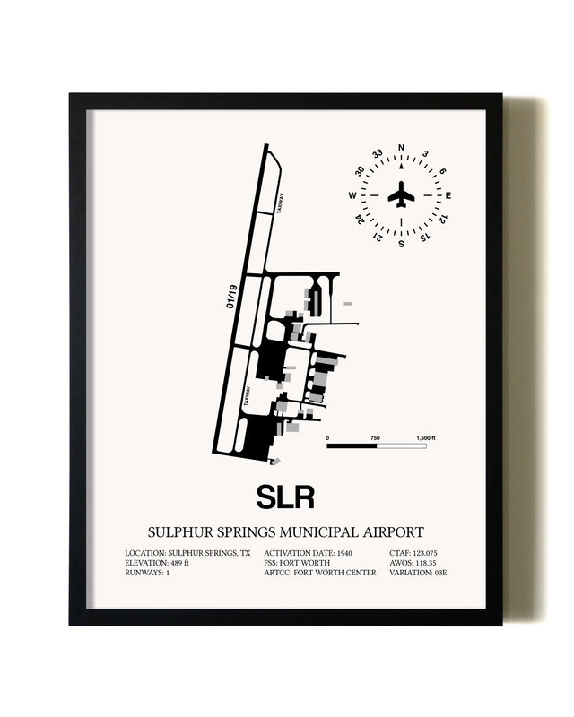 Framed Sulphur Springs Municipal Airport wall art poster in black frame