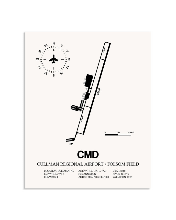 Gray Cullman Regional Airport / Folsom Field framed poster displayed in an airplane hangar