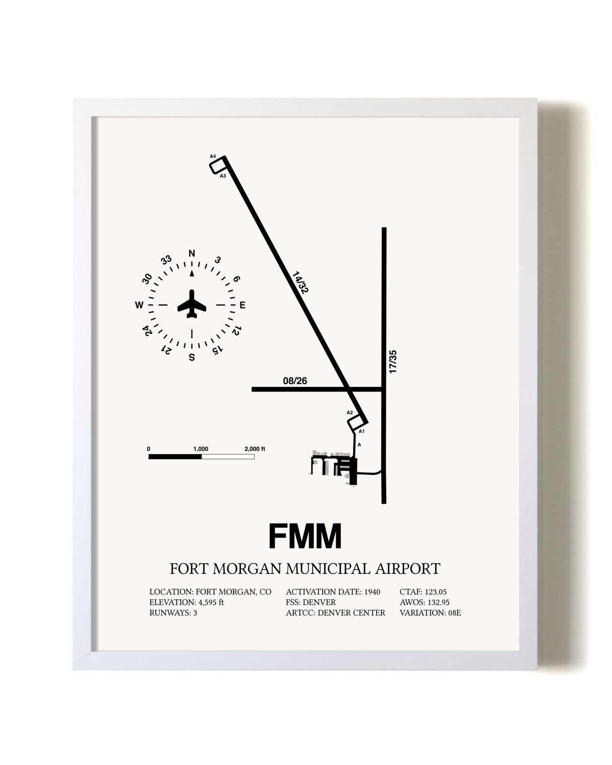 Fort Morgan Municipal Airport airport map poster in oak frame