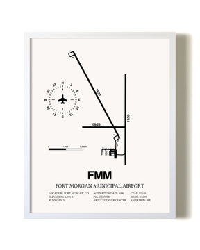 Fort Morgan Municipal Airport airport map poster in oak frame
