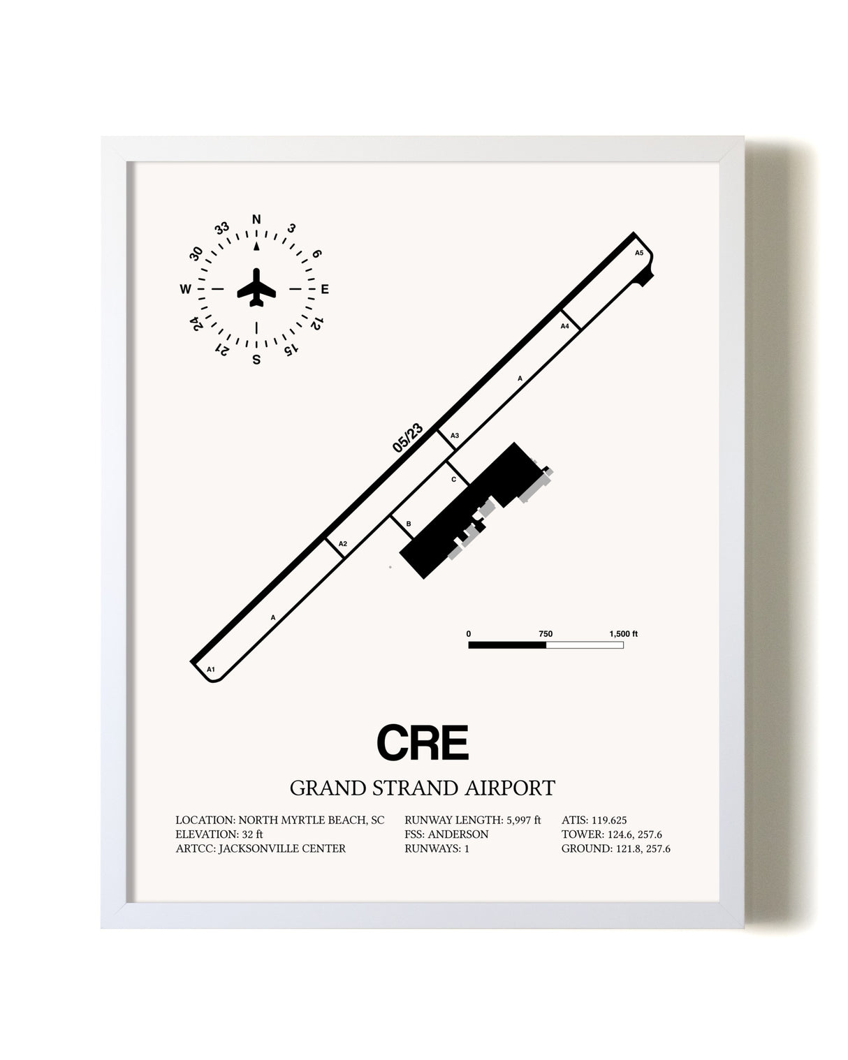 Grand Strand Airport airport map poster in oak frame