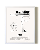Bishop International Airport airport map poster in oak frame