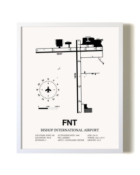Bishop International Airport airport map poster in oak frame