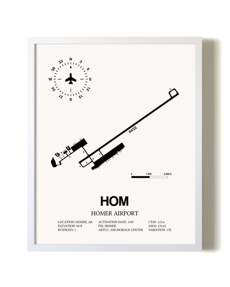 Homer Airport airport map poster in oak frame