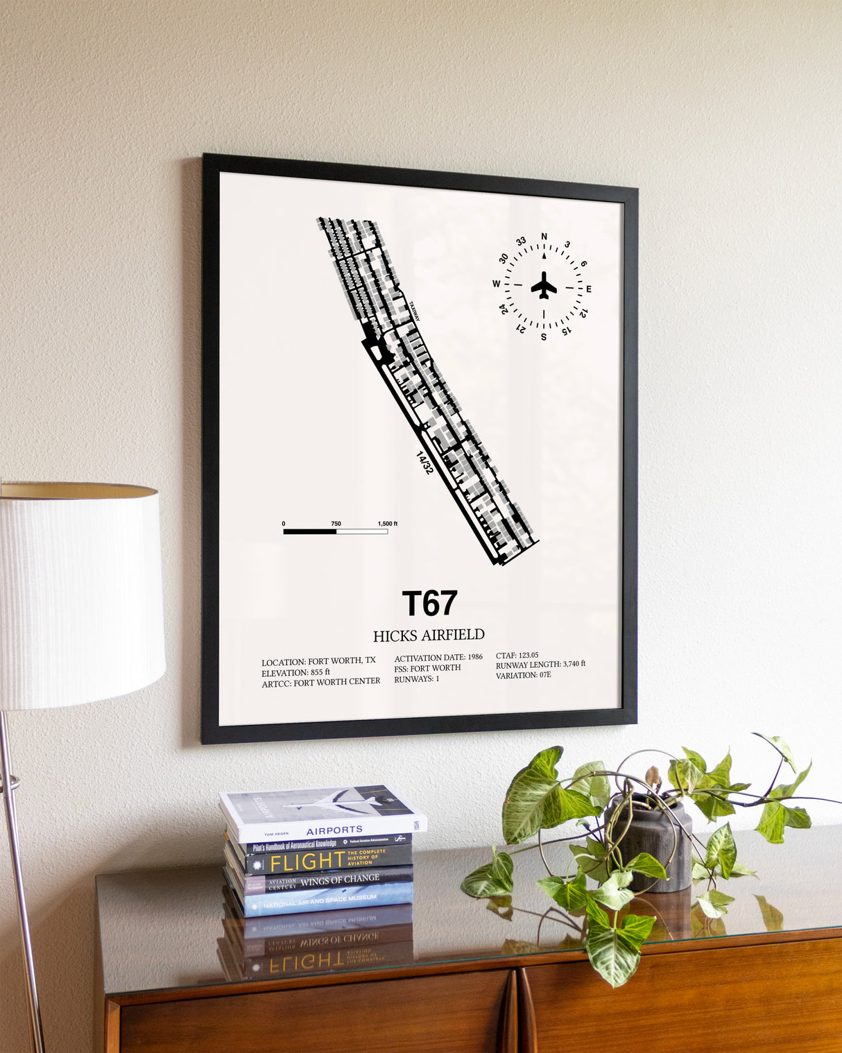 Hicks Airfield aviation wall décor in black wood frame