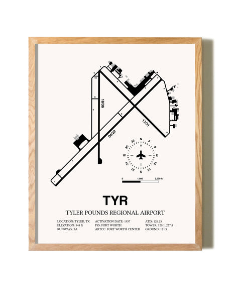 Tyler Pounds Regional Airport framed print in natural wood frame