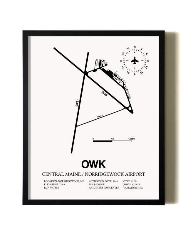 Framed Central Maine / Norridgewock Airport wall art poster in black frame