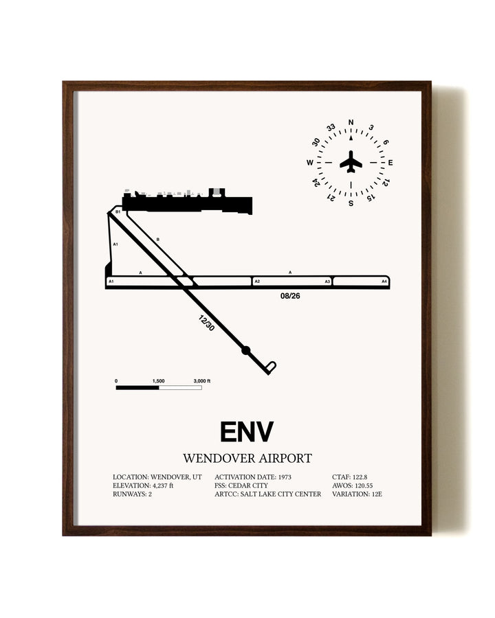 Wendover Airport aviation print in walnut frame