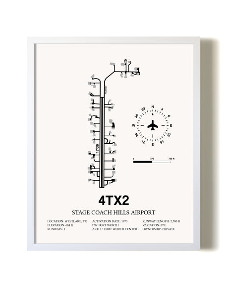 Stage Coach Hills Airport airport map poster in oak frame