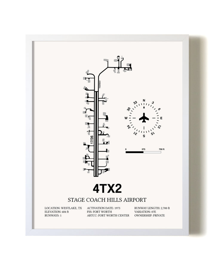 Stage Coach Hills Airport airport map poster in oak frame