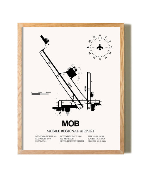 Mobile Regional Airport framed print in natural wood frame